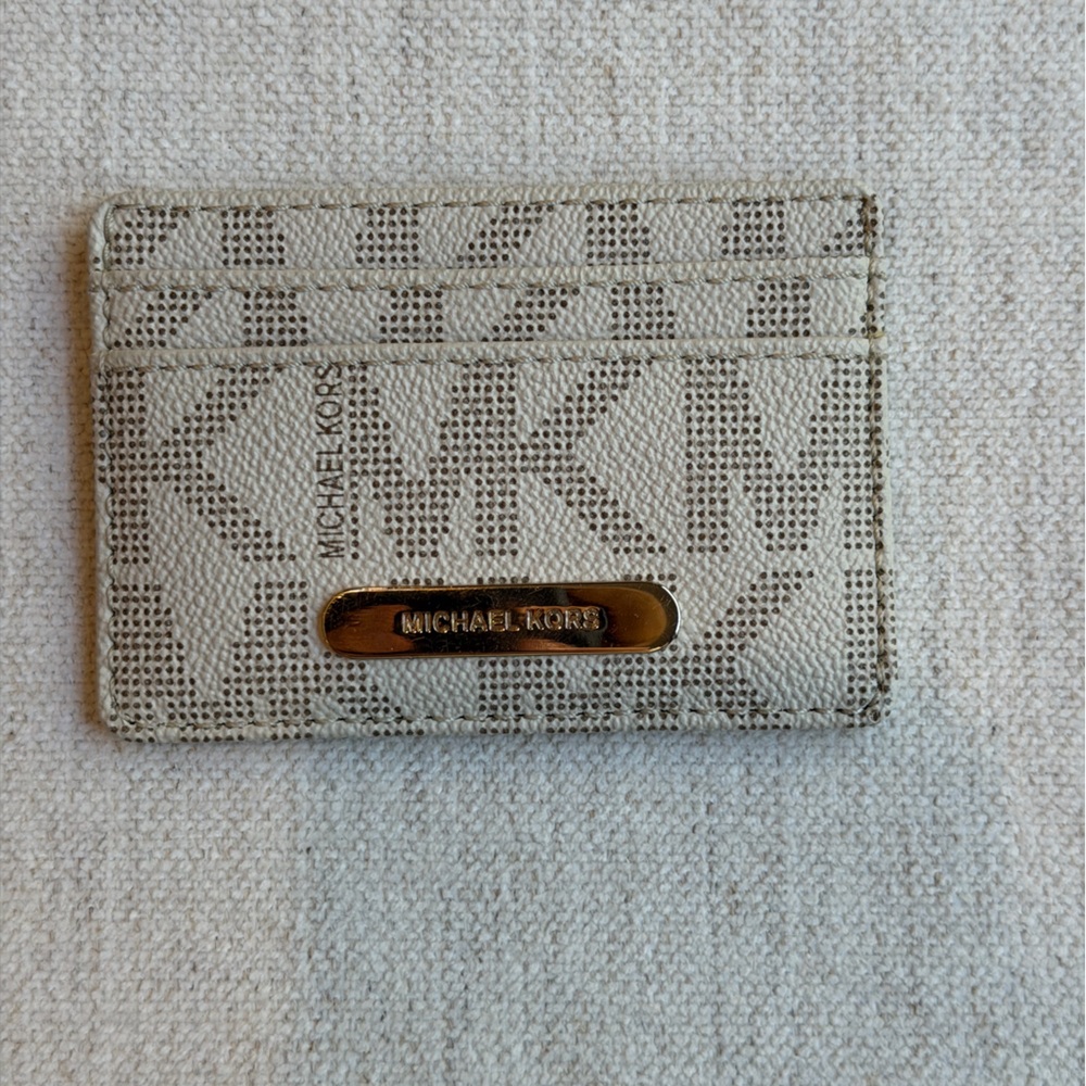Michael Kors Cream Logo Cardholder with Gold Accent